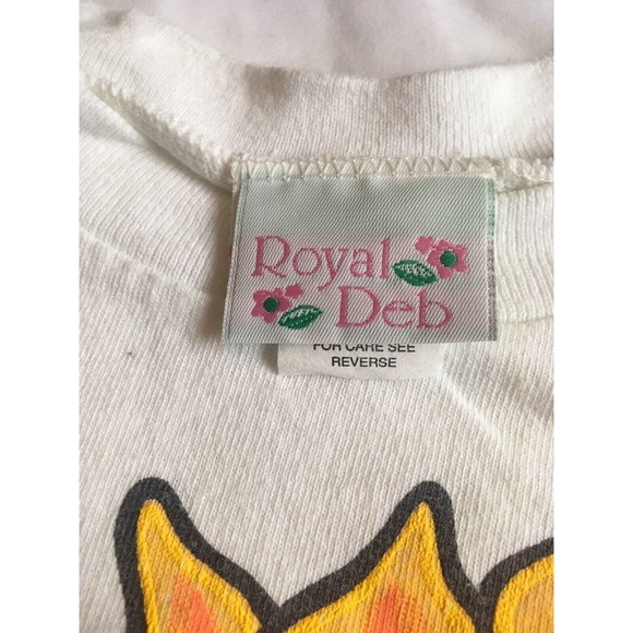 Vintage Royal Deb Girls White Sunflower Bouquet Graphic Tee Shirt 14 90s Bow - Picture 5 of 8